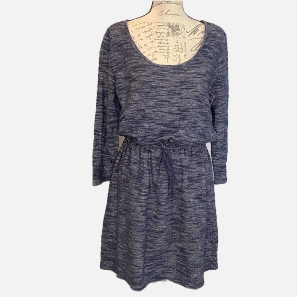 Loft Factory Beach Dress Heather Blue Scoop Neck Elastic Waist Pullover